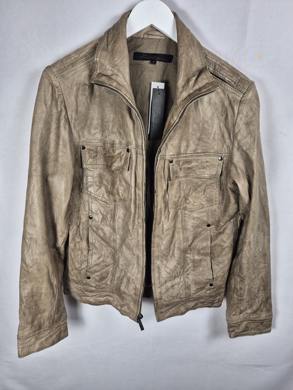 Kenneth Cole Women's Gray Brown Leather Bomber Jacket Size S